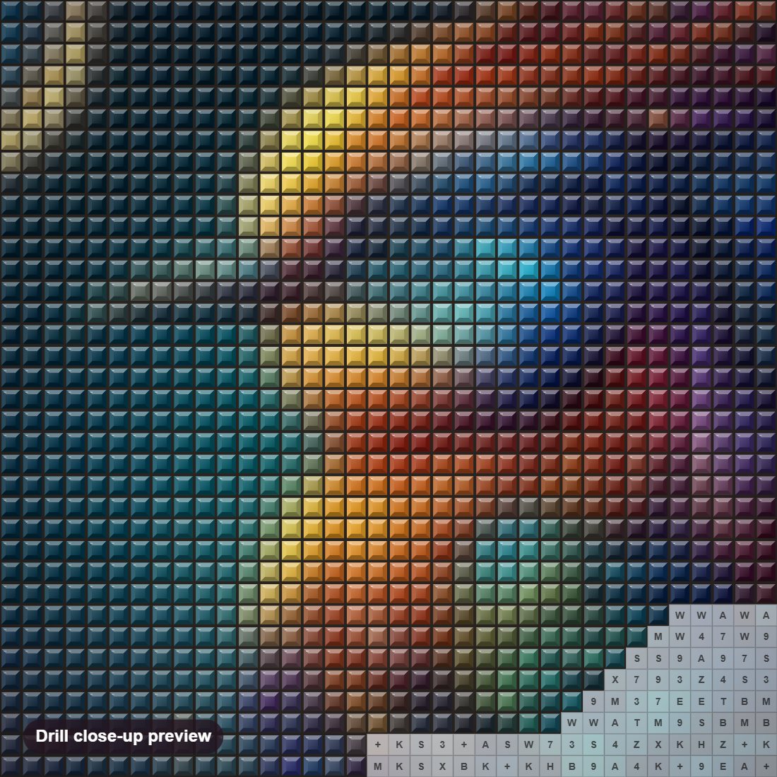Close-up preview of the Multicolored Beautiful Bird diamond painting with square 5D drills and printed canvas symbols
