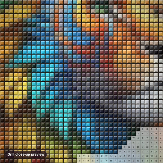 Close-up preview of the Multicolored Monarch Rainbow Lion diamond painting with square 5D drills and printed canvas symbols