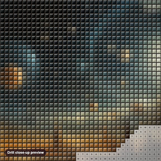 Close-up preview of the Multitude of Planets diamond painting with square 5D drills and printed canvas symbols