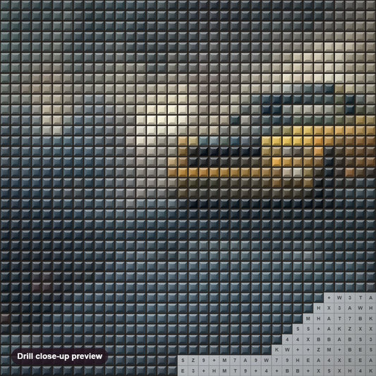 Close-up preview of the Mustang on the clouds diamond painting with square 5D drills and printed canvas symbols