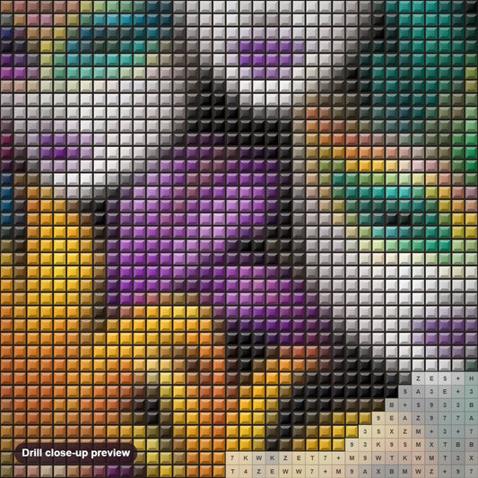 Close-up preview of the Mysterious Masks diamond painting with square 5D drills and printed canvas symbols