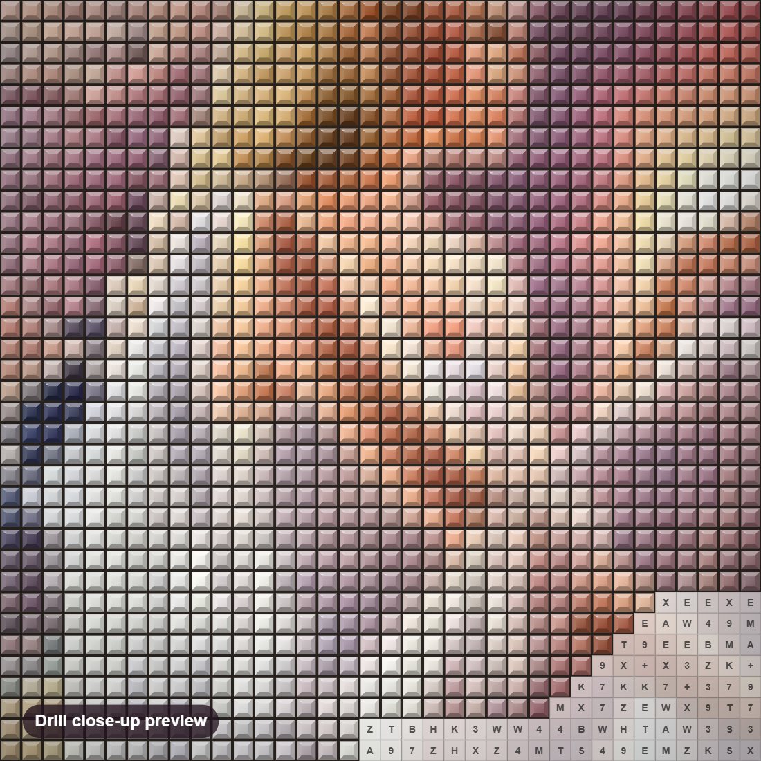 Close-up preview of the Mystical Angel diamond painting with square 5D drills and printed canvas symbols
