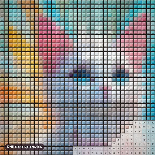 Close-up preview of the Mystical Cute Butterfly Cat diamond painting with square 5D drills and printed canvas symbols