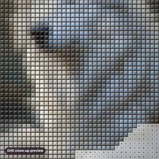 Close-up preview of the Mystical White Wolf diamond painting with square 5D drills and printed canvas symbols