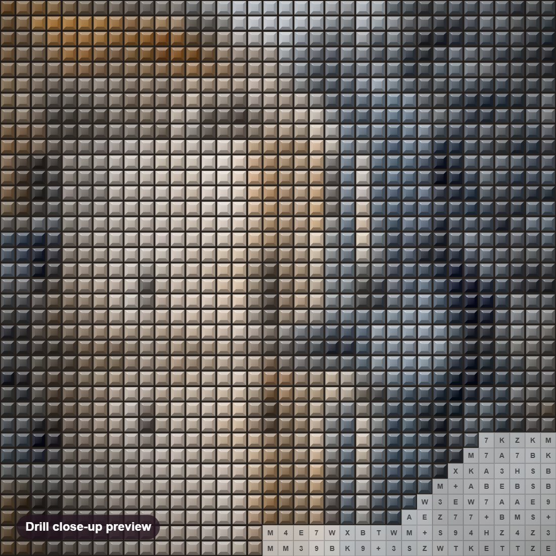 Close-up preview of the National Trust diamond painting with square 5D drills and printed canvas symbols