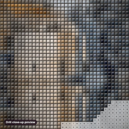 Close-up preview of the National Trust diamond painting with square 5D drills and printed canvas symbols