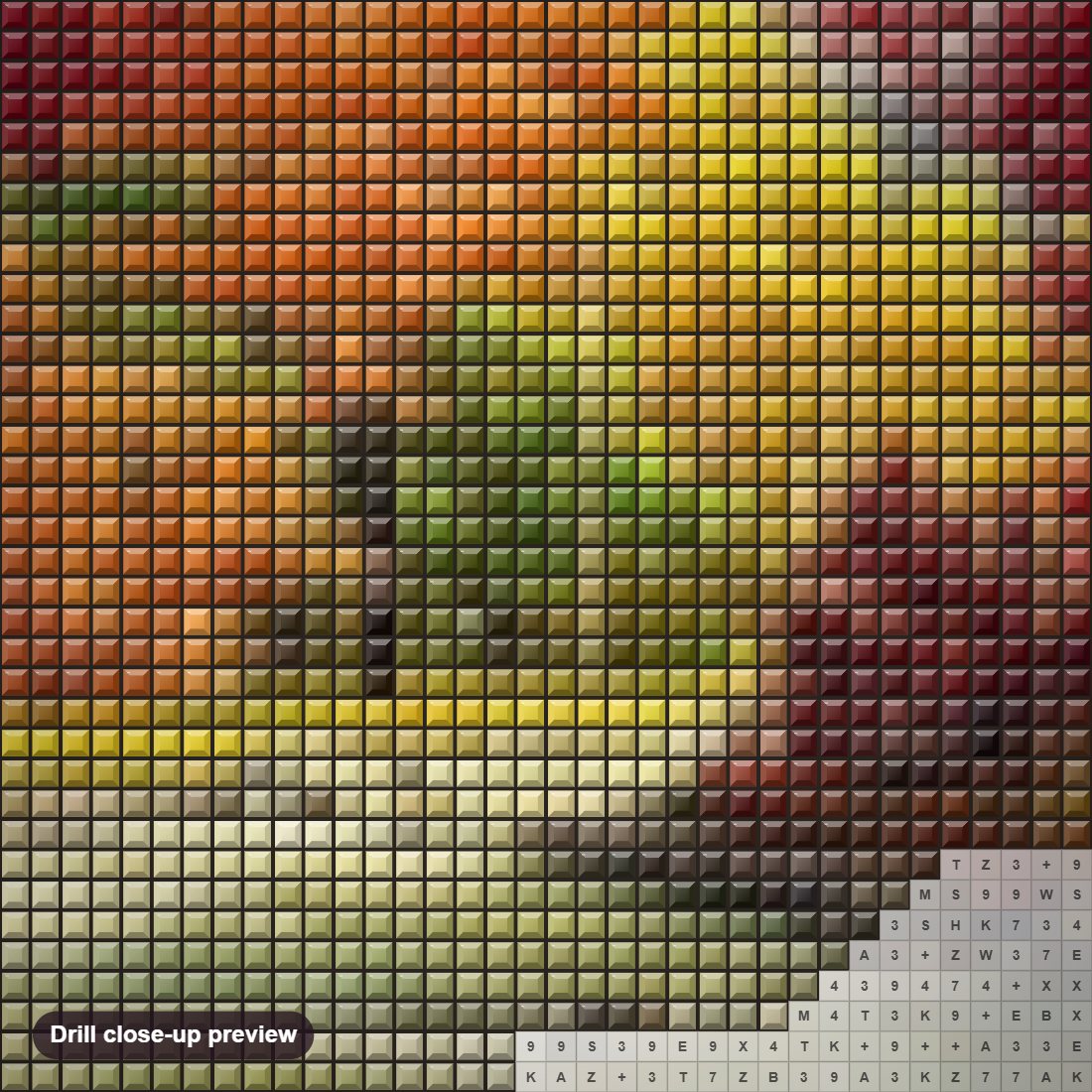 Close-up preview of the Nature View diamond painting with square 5D drills and printed canvas symbols