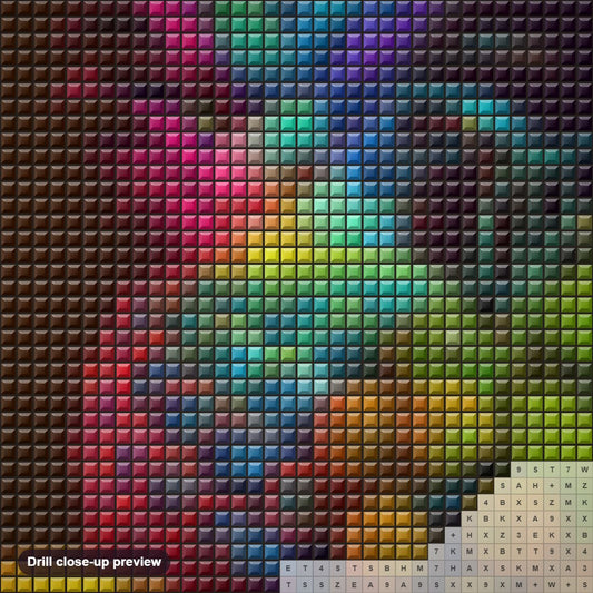 Close-up preview of the Nature's Colorful Fruitscape diamond painting with square 5D drills and printed canvas symbols