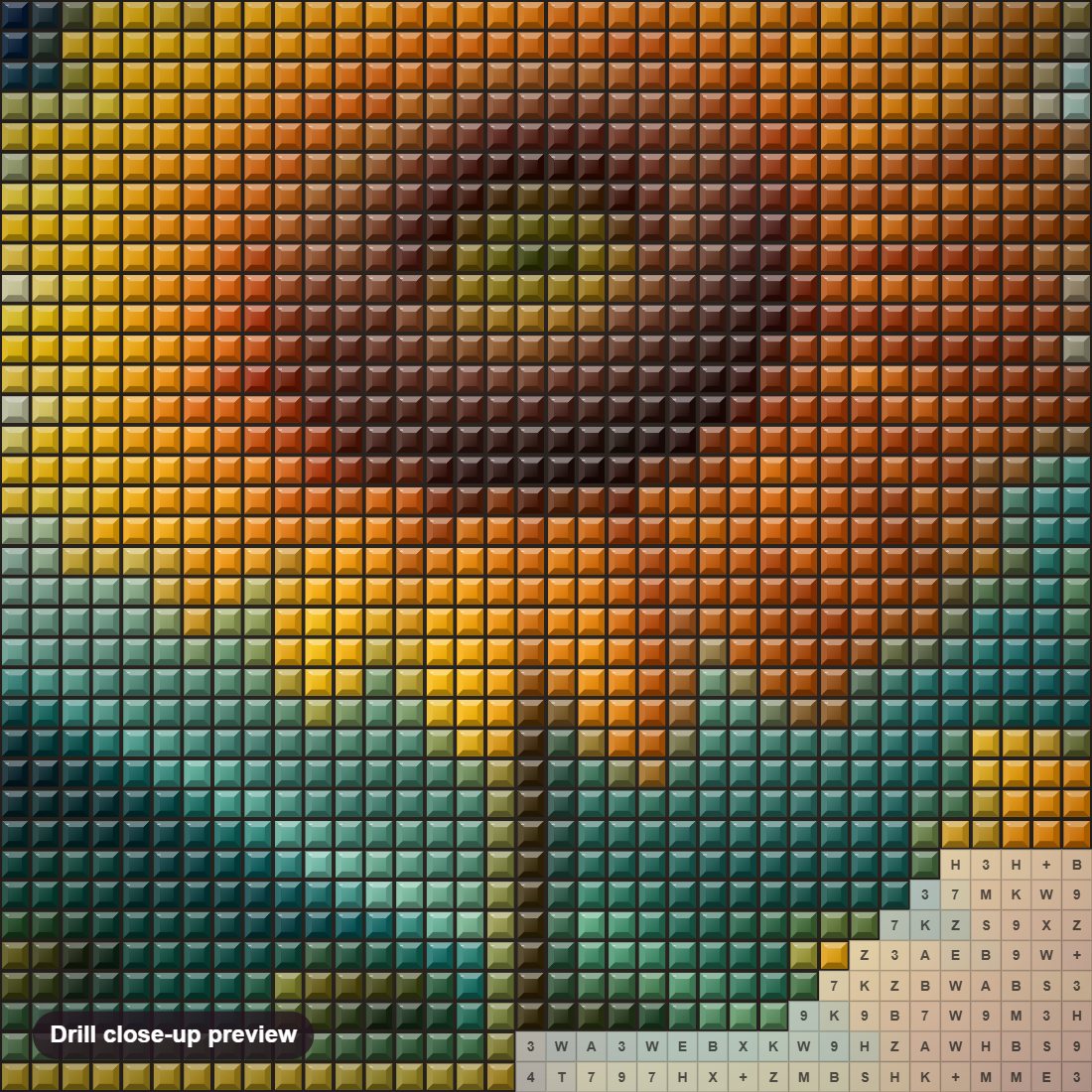 Close-up preview of the Nature's Endless Delights diamond painting with square 5D drills and printed canvas symbols