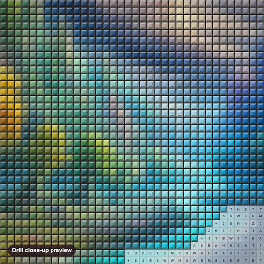Close-up preview of the Nature's Masterpiece diamond painting with square 5D drills and printed canvas symbols