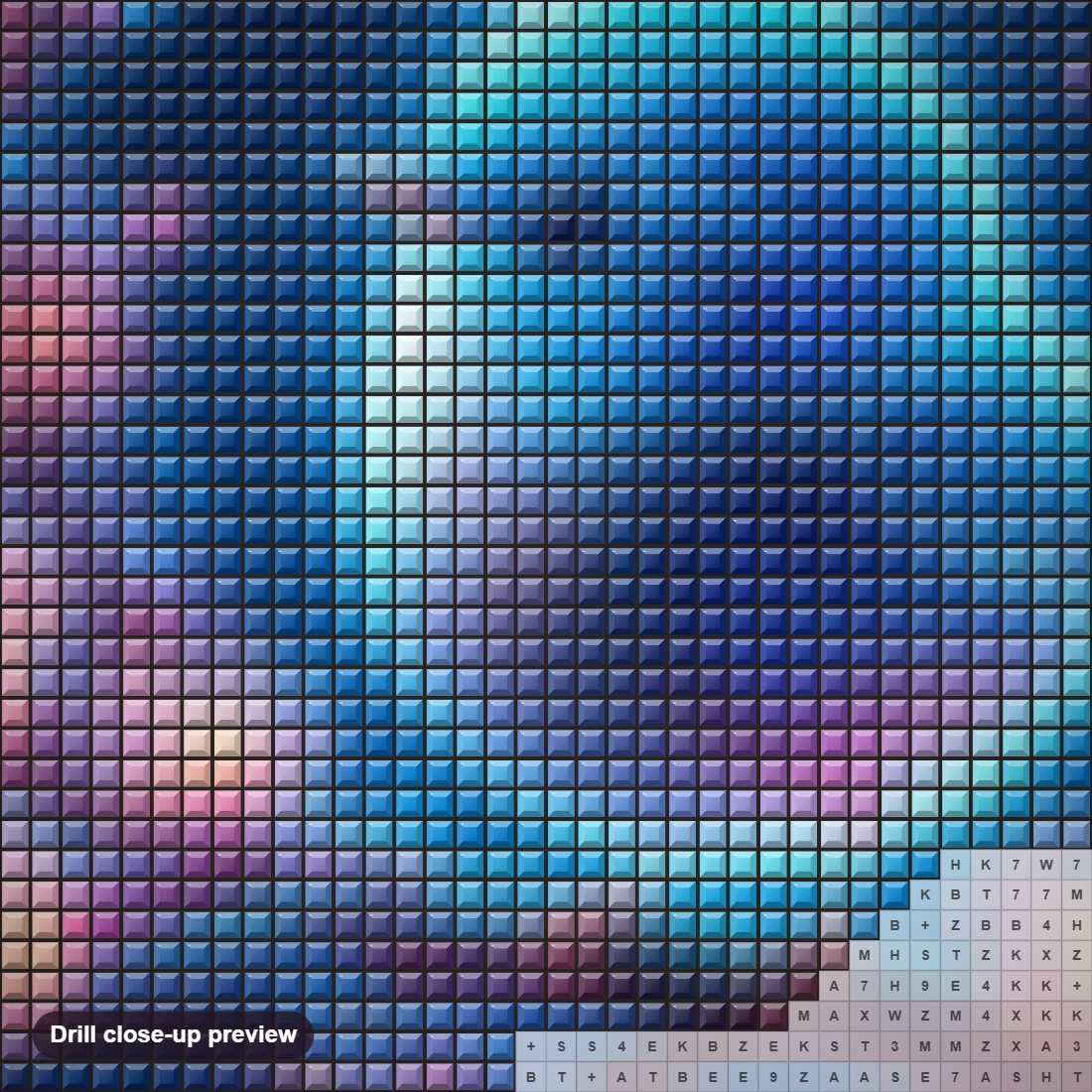 Close-up preview of the Neon Blue Tiny Tweet With Shining Flowers diamond painting with square 5D drills and printed canvas symbols