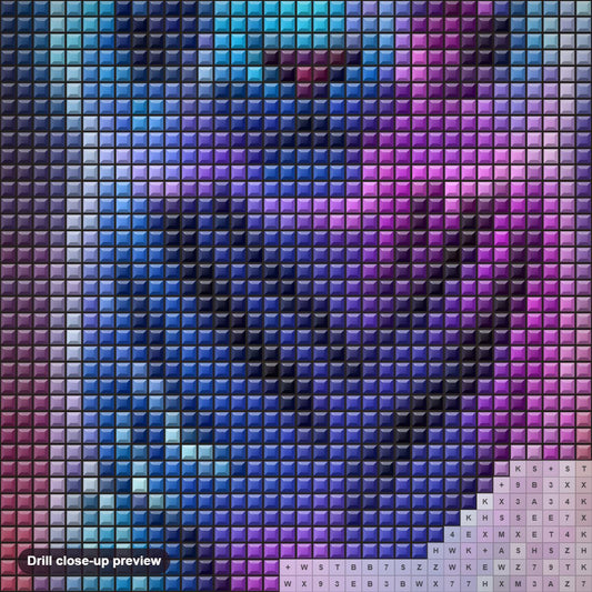 Close-up preview of the Neon Lion's Watchful Gaze diamond painting with square 5D drills and printed canvas symbols