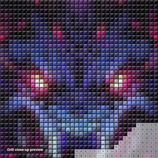 Close-up preview of the Neon Purple Wolf with Glowing Gaze diamond painting with square 5D drills and printed canvas symbols