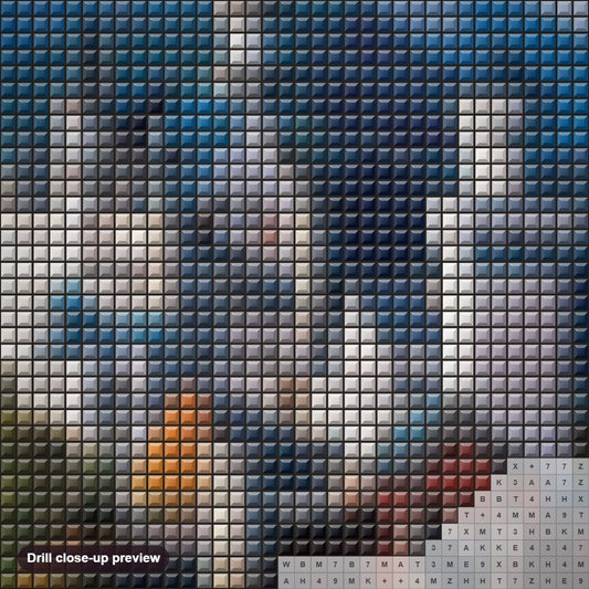 Close-up preview of the Neuschwanstein Castle Germany diamond painting with square 5D drills and printed canvas symbols