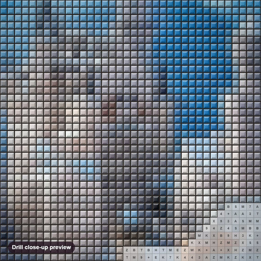 Close-up preview of the Neuschwanstein Castle in Winter diamond painting with square 5D drills and printed canvas symbols