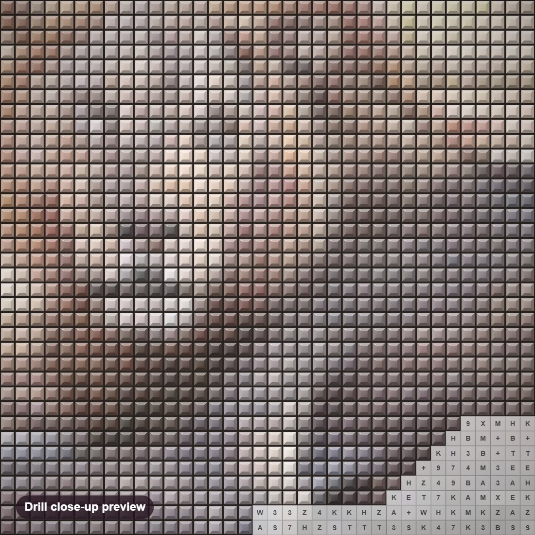 Close-up preview of the Ngala diamond painting with square 5D drills and printed canvas symbols