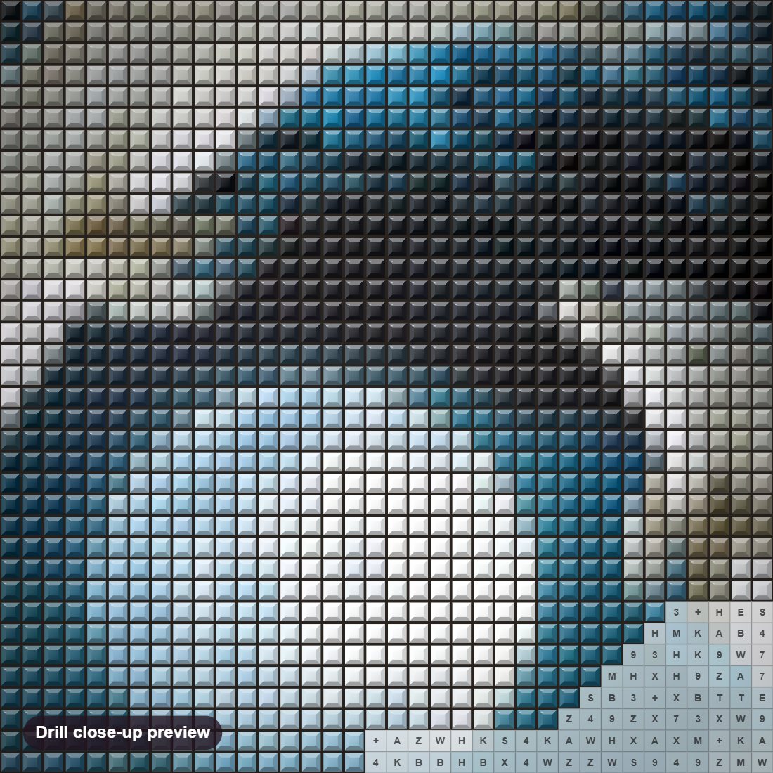 Close-up preview of the Night Dolphins diamond painting with square 5D drills and printed canvas symbols