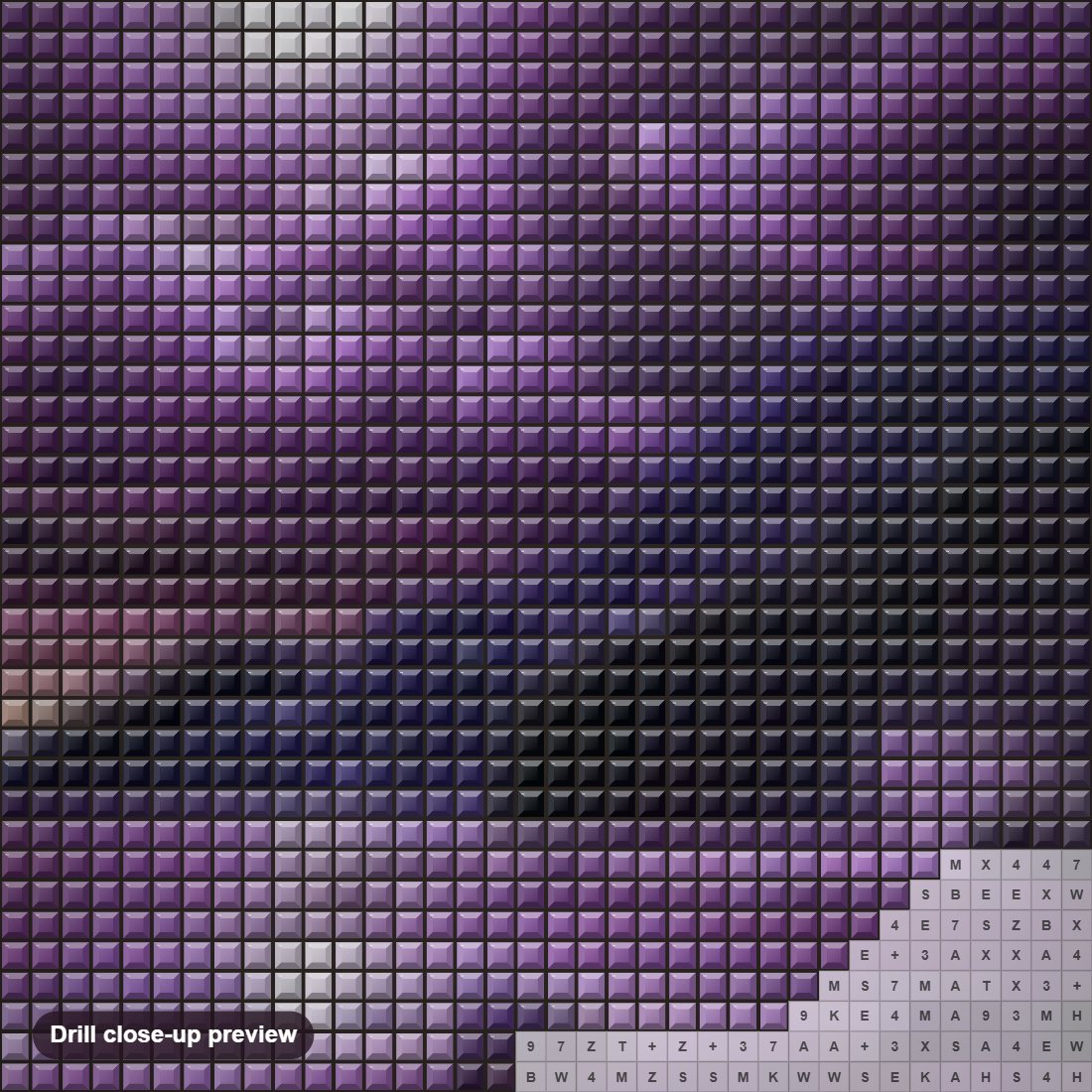 Close-up preview of the Night Moon & Purple Beach diamond painting with square 5D drills and printed canvas symbols
