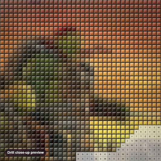 Close-up preview of the Ninja Turtles diamond painting with square 5D drills and printed canvas symbols