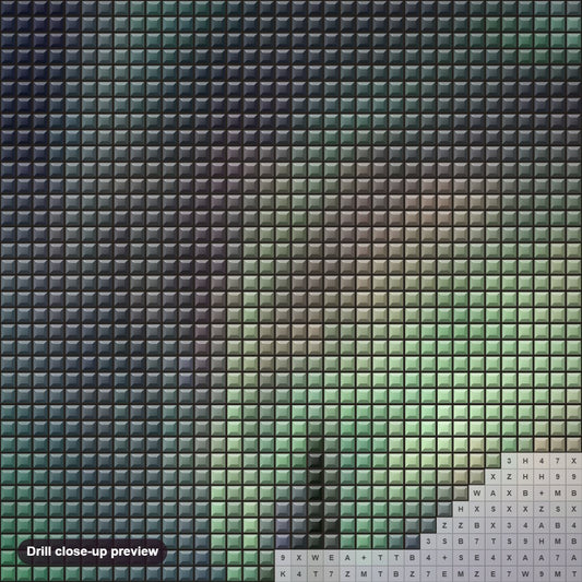 Close-up preview of the Northern Lights diamond painting with square 5D drills and printed canvas symbols