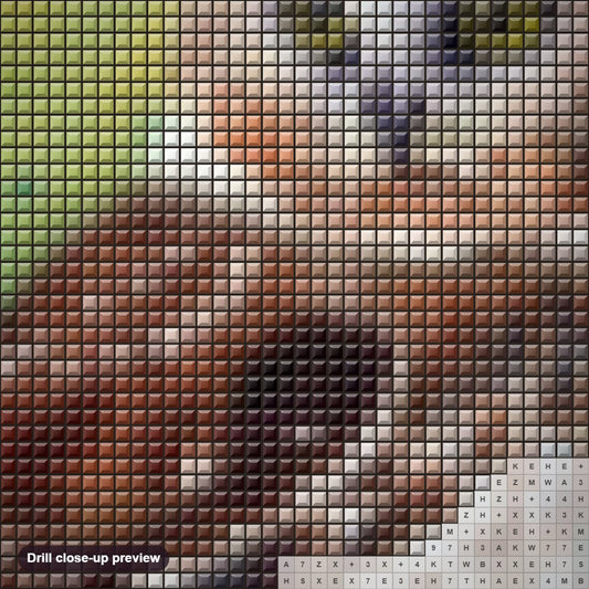 Close-up preview of the Northern Saw Whet Owl diamond painting with square 5D drills and printed canvas symbols