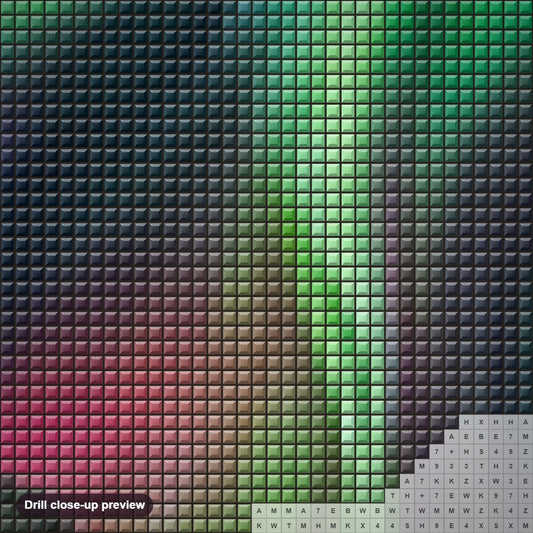 Close-up preview of the Norway Northern Lights diamond painting with square 5D drills and printed canvas symbols