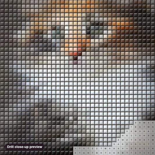 Close-up preview of the Norwegian Forest Cat diamond painting with square 5D drills and printed canvas symbols