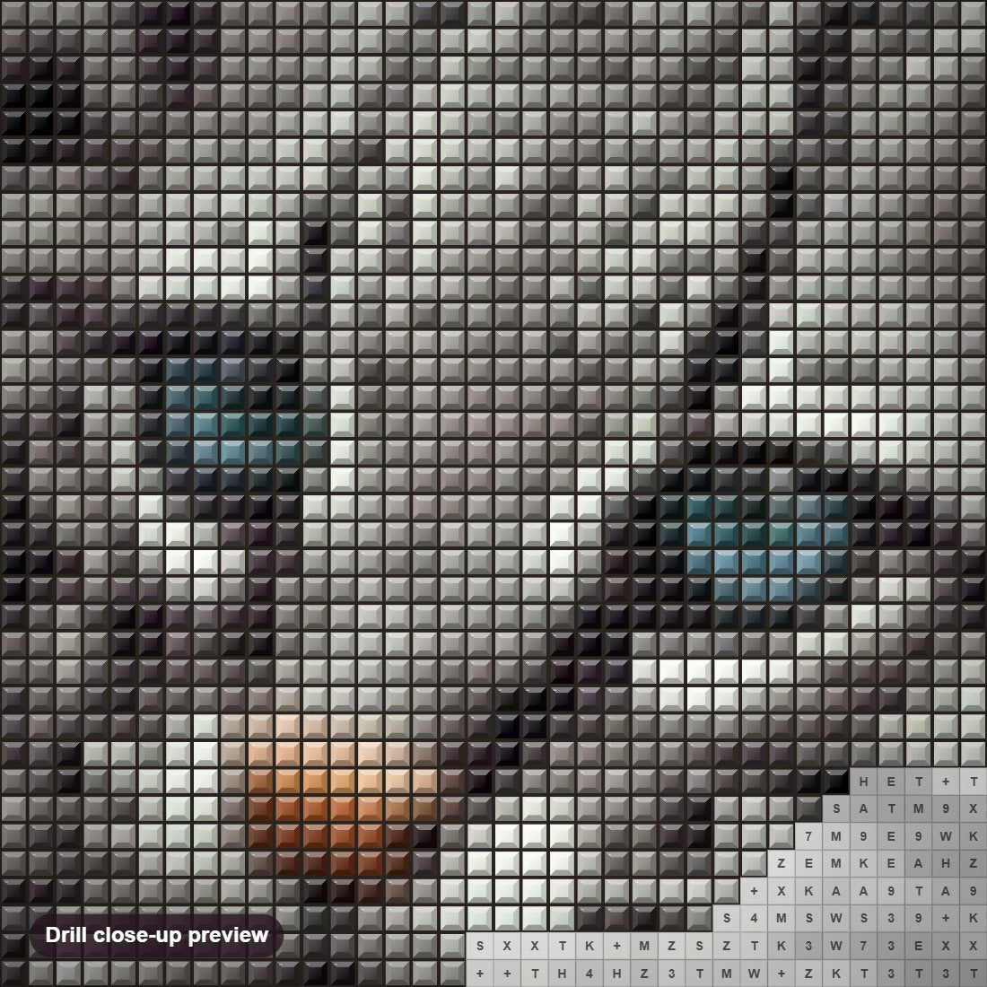 Close-up preview of the Ocelot Cat diamond painting with square 5D drills and printed canvas symbols