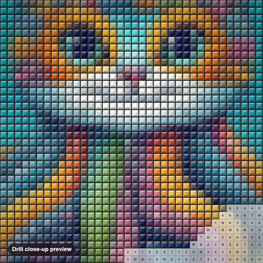 Close-up preview of the Octo Kitty diamond painting with square 5D drills and printed canvas symbols