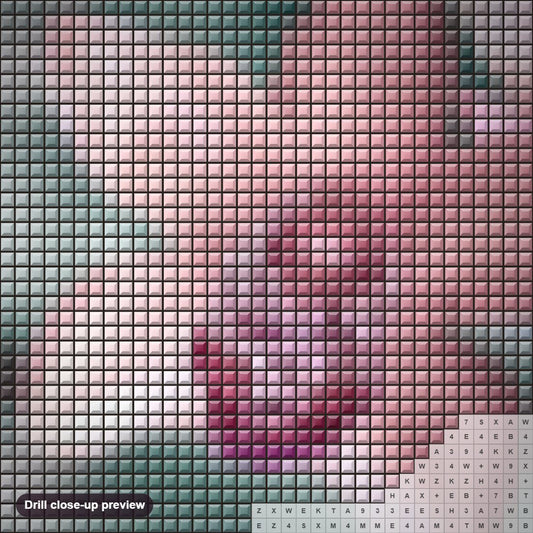 Close-up preview of the Orchids & Butterflies diamond painting with square 5D drills and printed canvas symbols