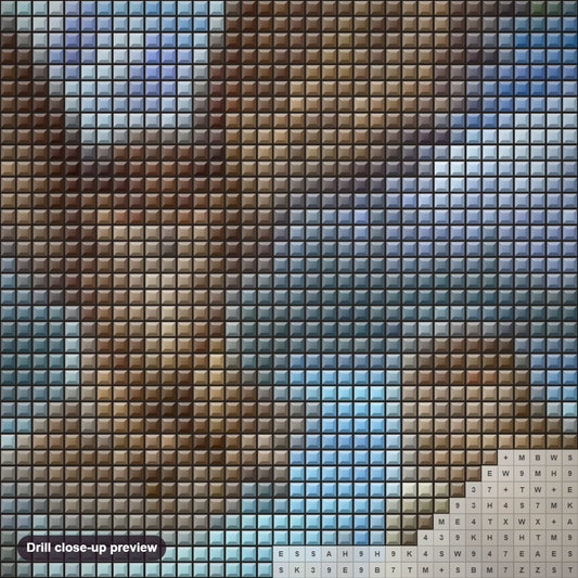 Close-up preview of the Owl Flying Back to Nest diamond painting with square 5D drills and printed canvas symbols