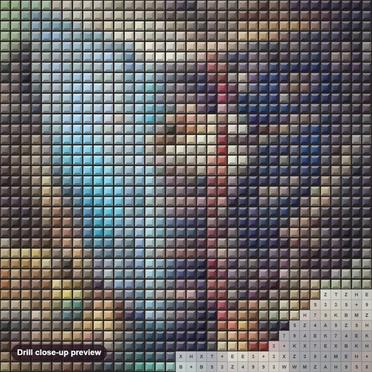 Close-up preview of the Owl Reading Book diamond painting with square 5D drills and printed canvas symbols