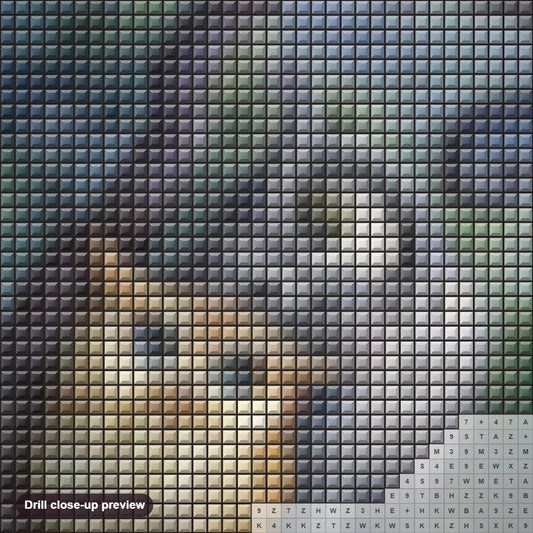 Close-up preview of the Owls in Love diamond painting with square 5D drills and printed canvas symbols