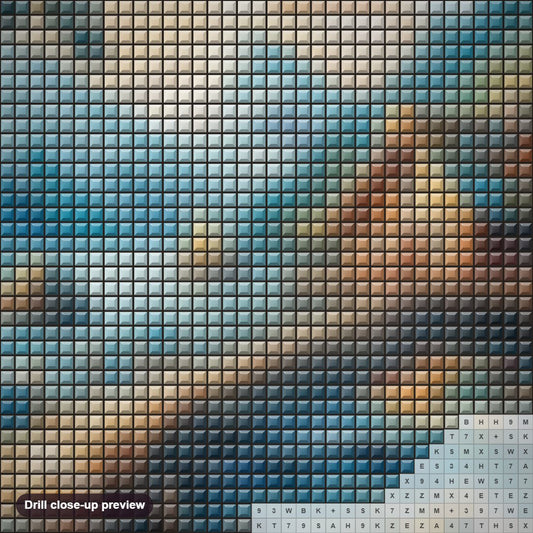 Close-up preview of the Painting of a Sea Cabin diamond painting with square 5D drills and printed canvas symbols