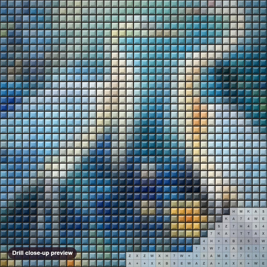 Close-up preview of the Pair of Cranes diamond painting with square 5D drills and printed canvas symbols