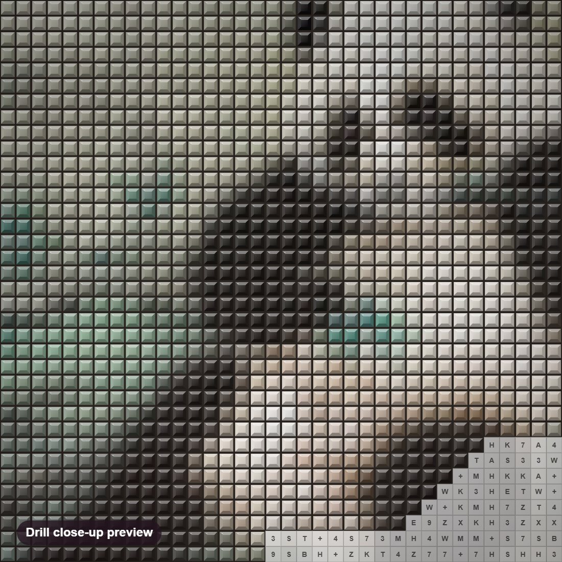 Close-up preview of the Panda Eating Bamboo diamond painting with square 5D drills and printed canvas symbols