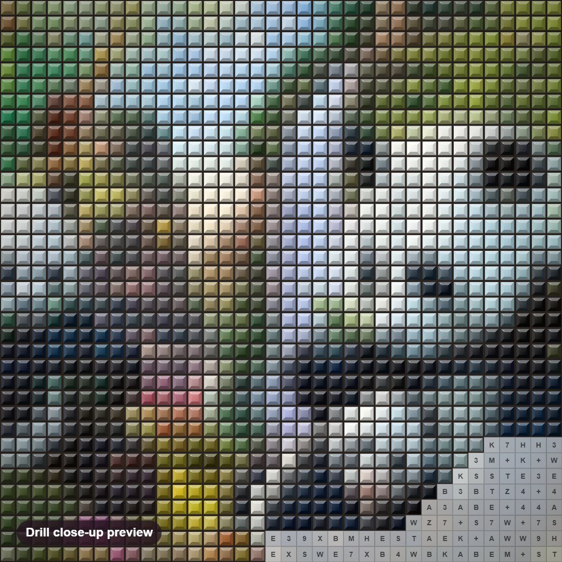 Close-up preview of the Panda Family diamond painting with square 5D drills and printed canvas symbols