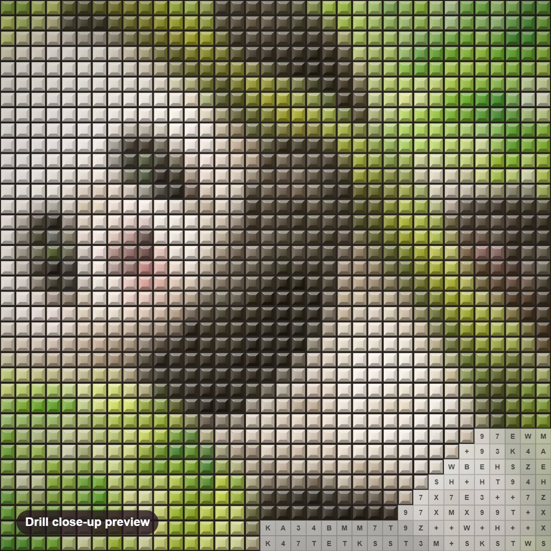 Close-up preview of the Panda Hanging On Bamboo diamond painting with square 5D drills and printed canvas symbols
