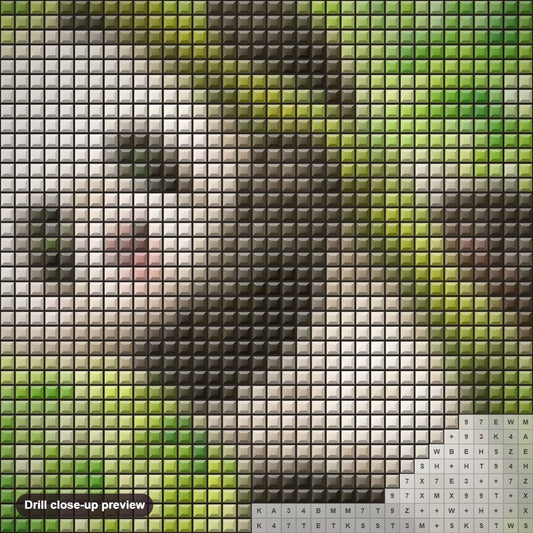Close-up preview of the Panda Hanging On Bamboo diamond painting with square 5D drills and printed canvas symbols