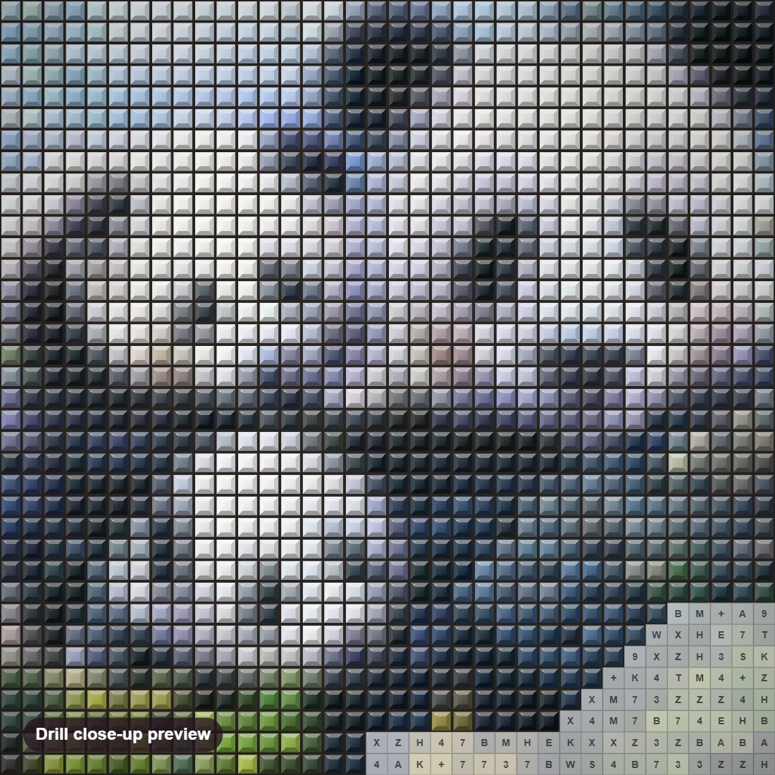 Close-up preview of the Panda With His Cubs diamond painting with square 5D drills and printed canvas symbols