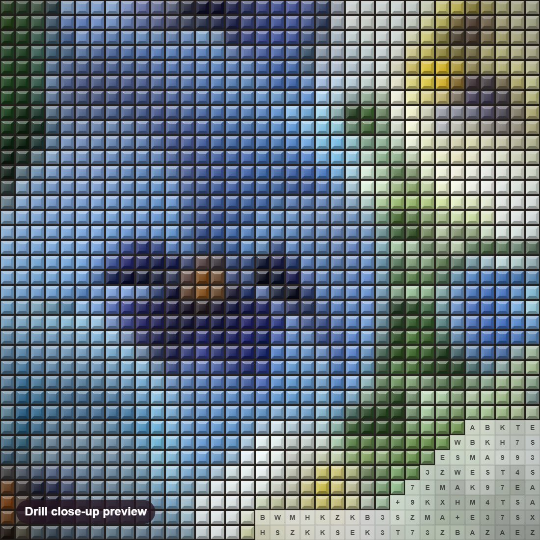 Close-up preview of the Pansy Flowers diamond painting with square 5D drills and printed canvas symbols