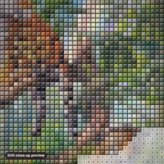 Close-up preview of the Parrot & Leopards on Trees diamond painting with square 5D drills and printed canvas symbols