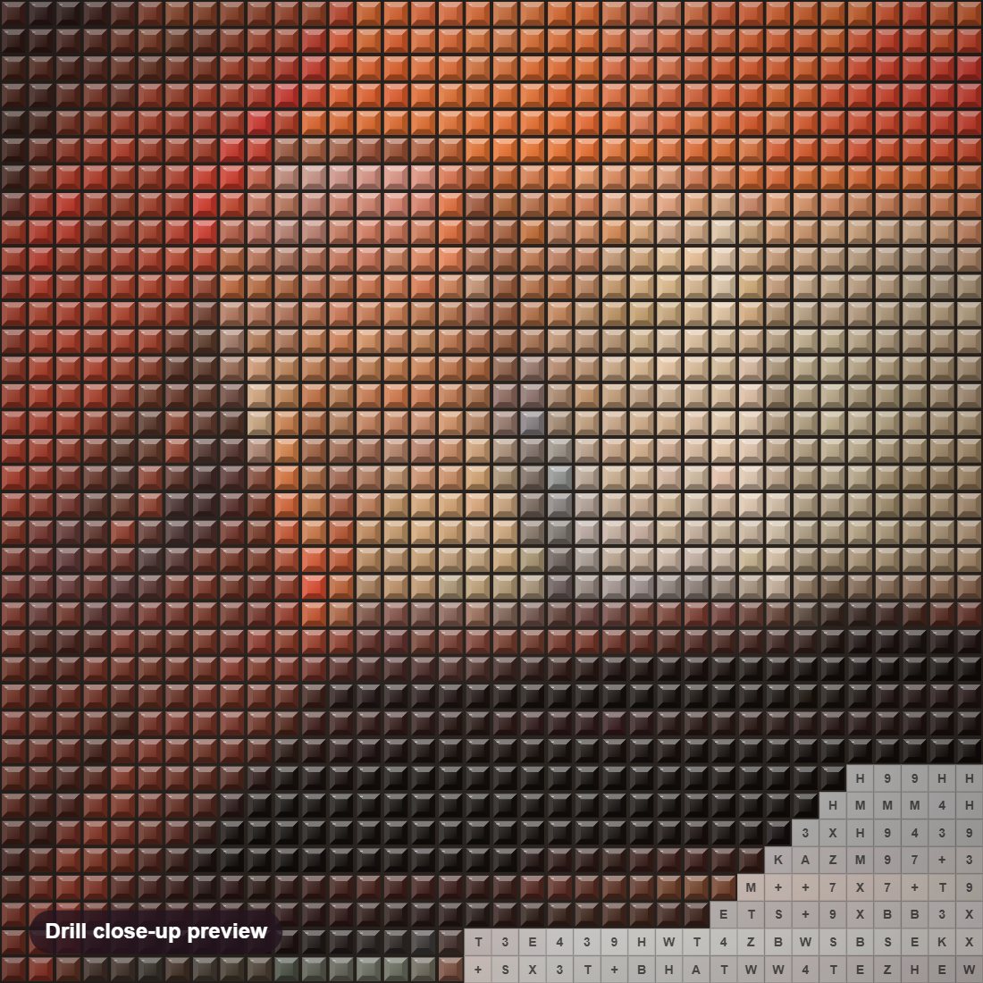 Close-up preview of the Passion diamond painting with square 5D drills and printed canvas symbols