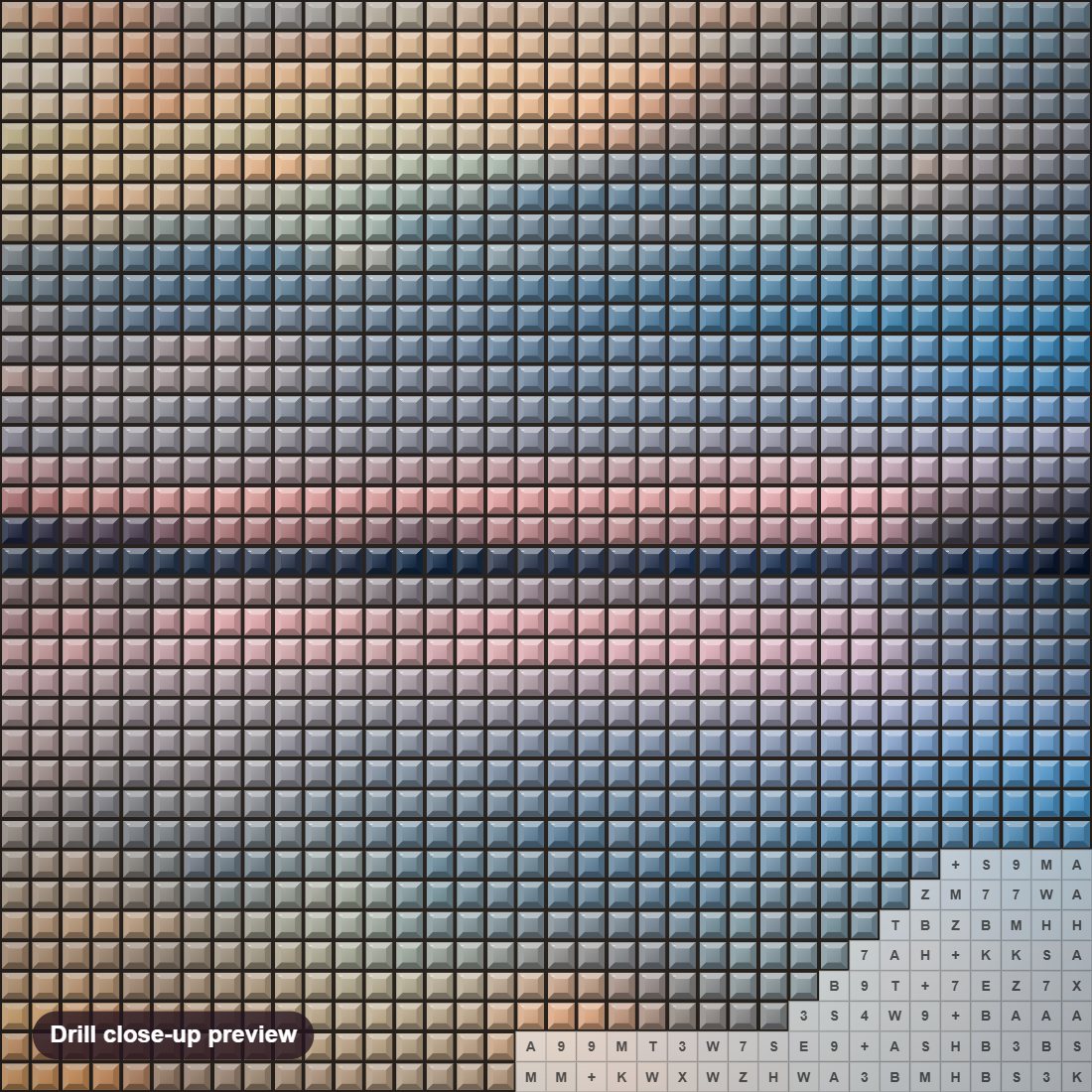 Close-up preview of the Pastel Clouds At Sunset diamond painting with square 5D drills and printed canvas symbols