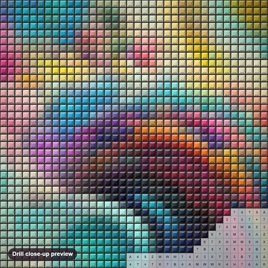Close-up preview of the Paths To The Unseen diamond painting with square 5D drills and printed canvas symbols