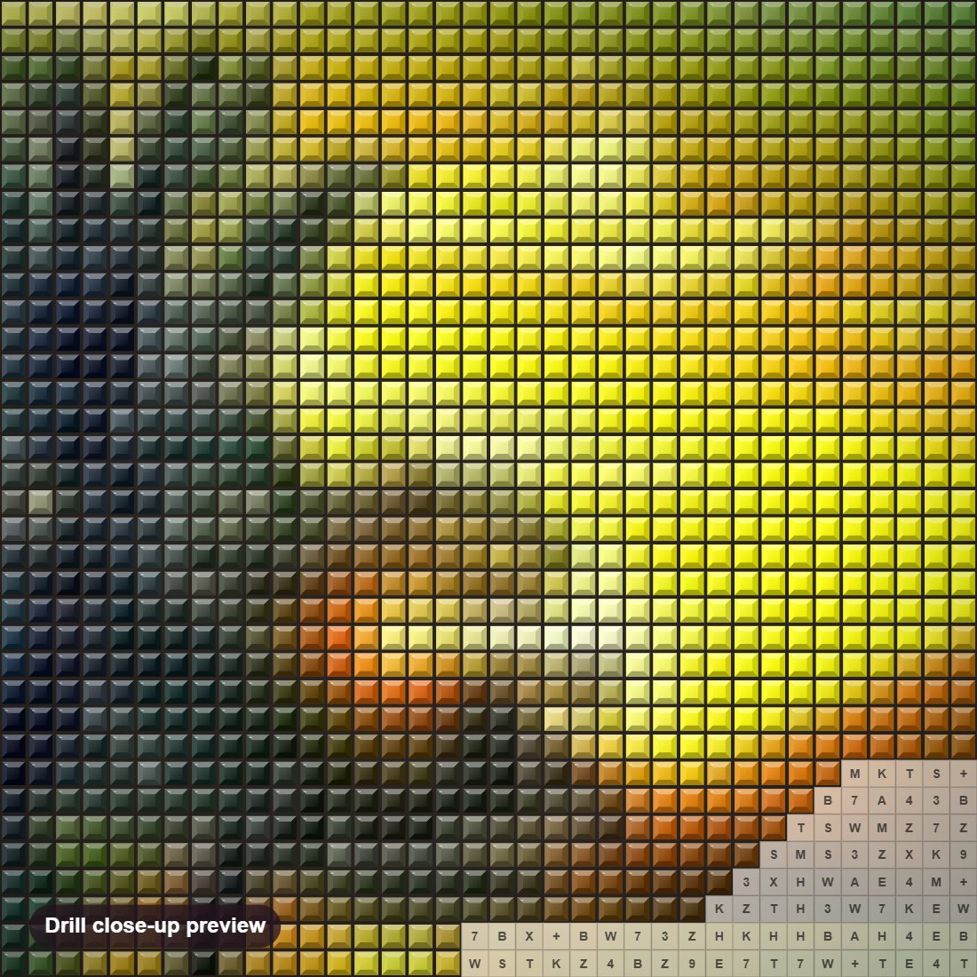 Close-up preview of the Peaceful Morning diamond painting with square 5D drills and printed canvas symbols