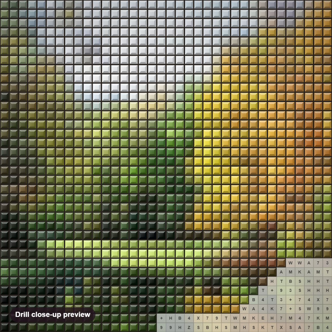 Close-up preview of the Peaceful View diamond painting with square 5D drills and printed canvas symbols