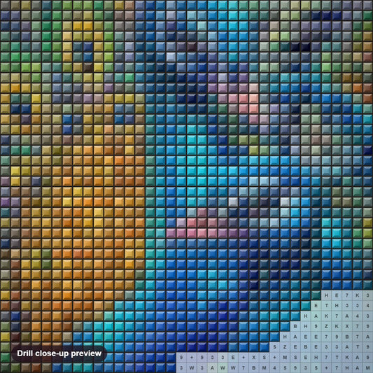 Close-up preview of the Peacocks diamond painting with square 5D drills and printed canvas symbols