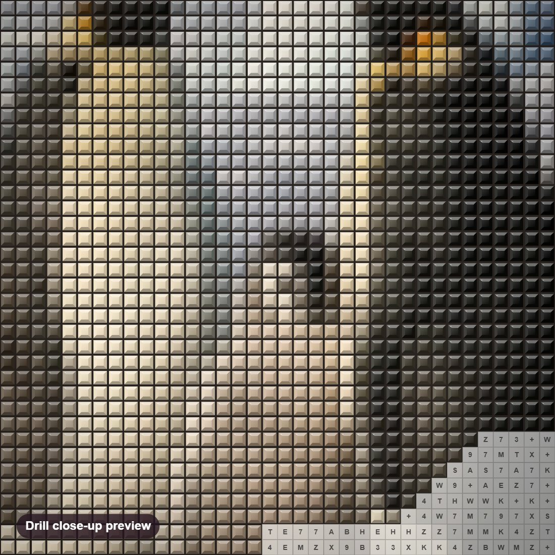 Close-up preview of the Penguin Family diamond painting with square 5D drills and printed canvas symbols