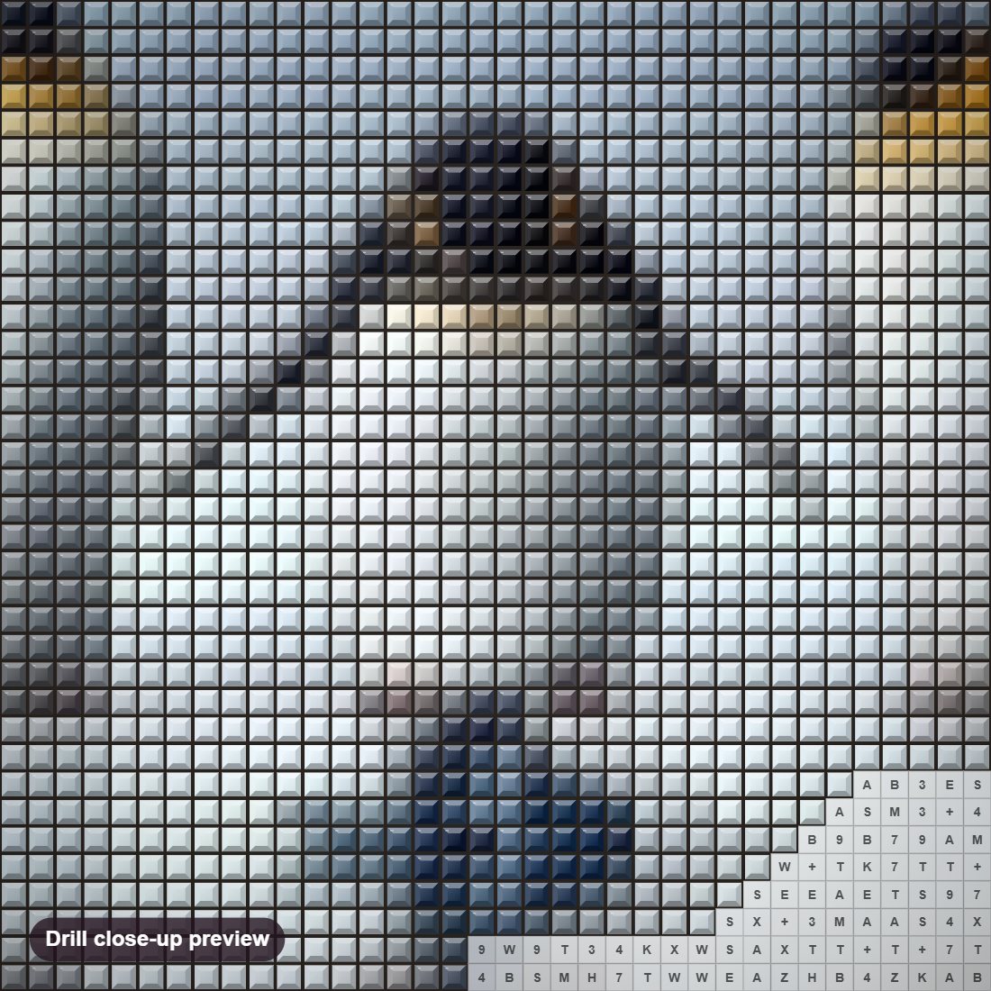 Close-up preview of the Penguins diamond painting with square 5D drills and printed canvas symbols